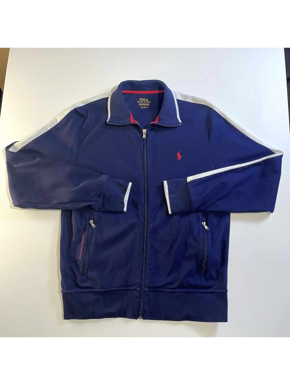 Polo Ralph Lauren Jacket Men Medium Navy Blue Full Zip Performance Red Pony M